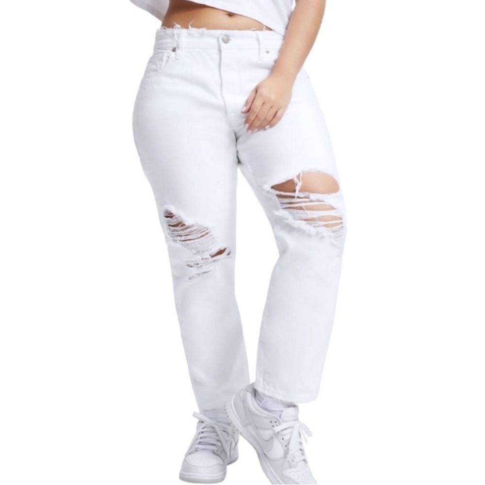 Good American Girlfriend Ripped Jeans